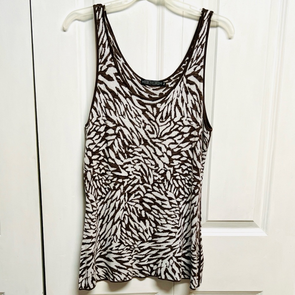 Zozo Brown & White Print Scoop Neck Knit Tank Size XL